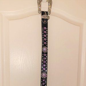 BHW  Purple Rhinestone Leather Belt-Western
